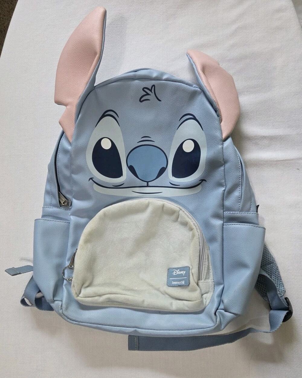 Loungefly Disney Stitch Full Size Backpack Lt Blue Zip Up LILO & Stitch w/ears!